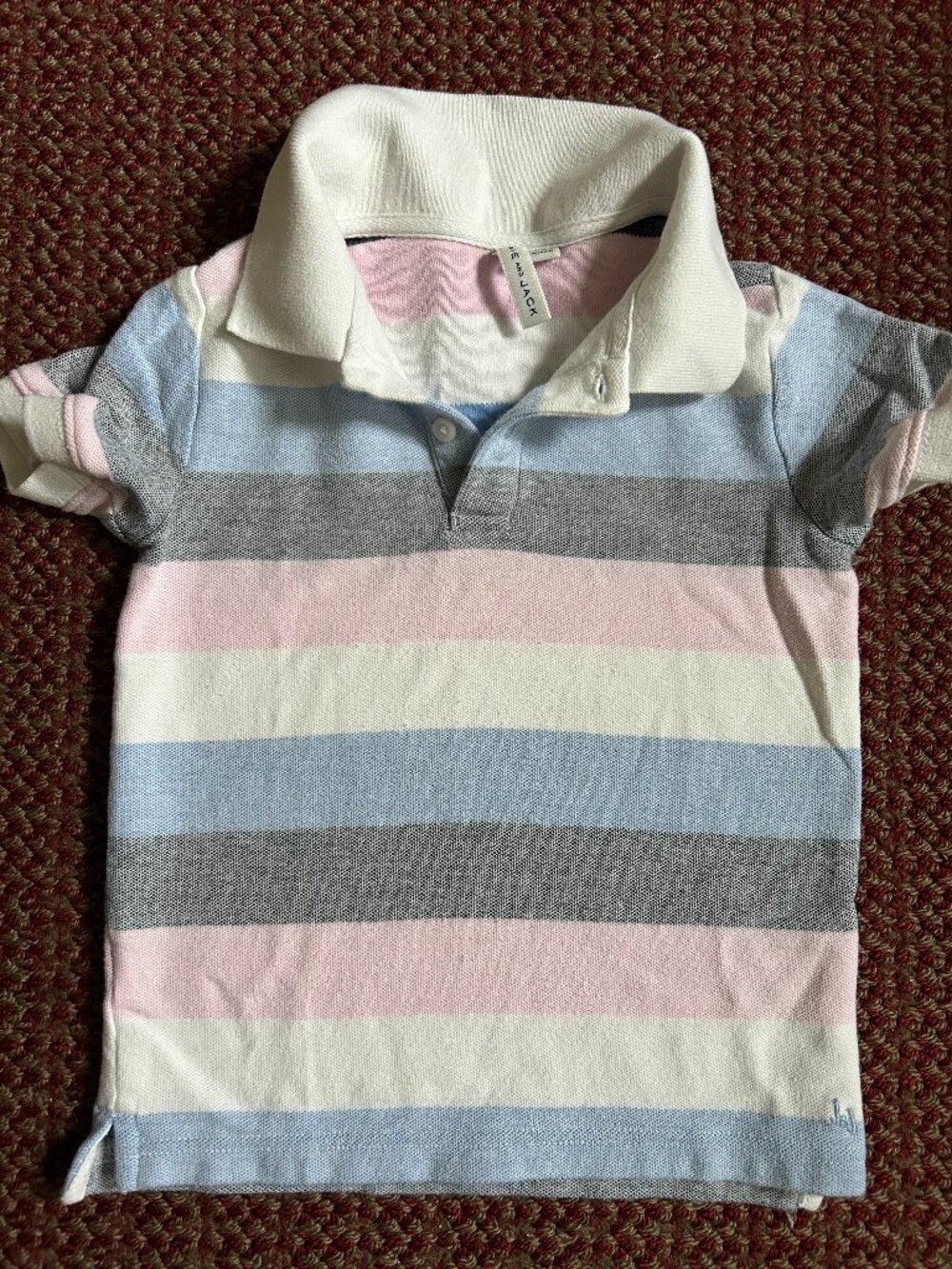 JANIE and JACK Boys Blue. Pink, Gray, and White Stripe Polo